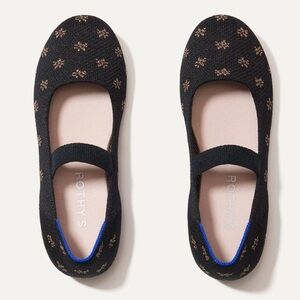 Rothys The Kid Mary Jane Ballet Flats in Daisy Sparkle SZ 13 Black Gold Washable